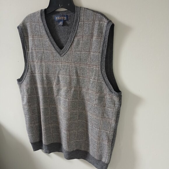 Brooks Brothers Extra Fine Italian Merino Wool Sweater Vest Gray Plaid Men's XL - Picture 2 of 8